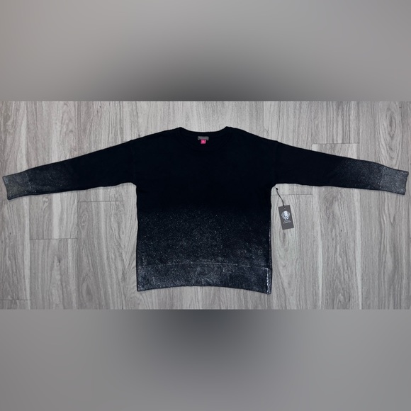 Vince Camuto Black & Silver Shimmer Long Sleeve Sweater Size Small NWT - Picture 2 of 5